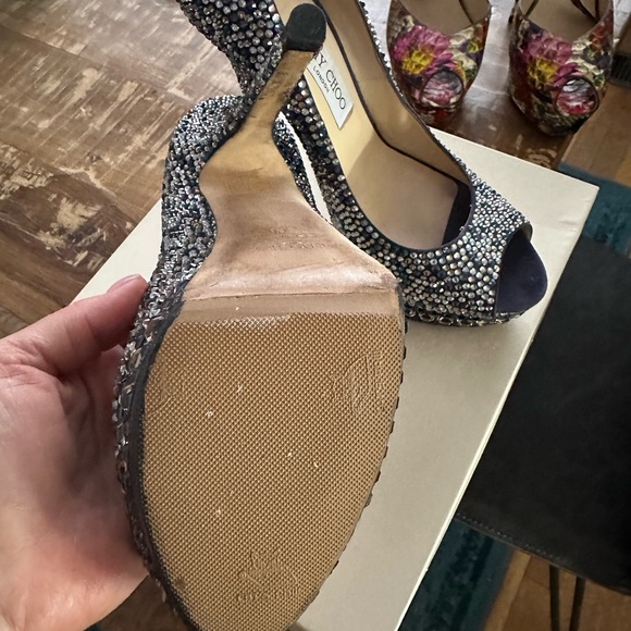 Jimmy Choo Kendall Swarovski Crystal Blue & Gold Peeptoe heels 39 - Picture 6 of 7